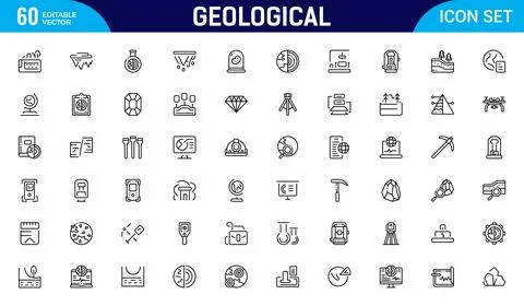 Geological outline icon set. Mining related icon set. Included ground, geol.. Stock Illustration