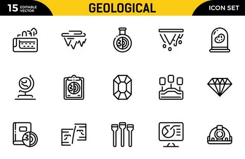 Geological outline icon set. Mining related icon set. Included ground, geol.. Illustrazione stock