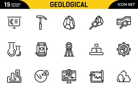 Geological outline icon set. Mining related icon set. Included ground, geol.. Stock Illustration