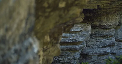 Geological rocks cavern wall 2 /Grotte des fees /Saint-Leandre /Matane Stock Footage 130920445