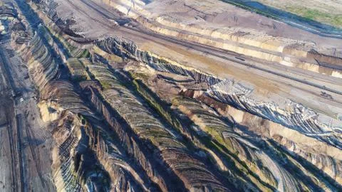 Geological structures on open pit coal mine Stock Photos