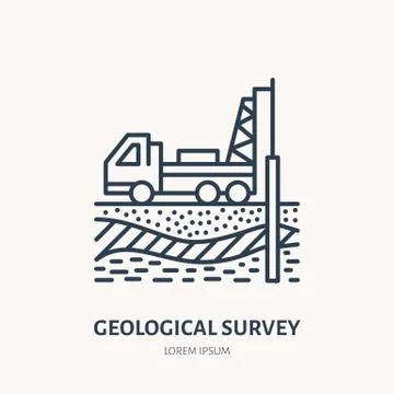 Geological survey, engineering vector flat line icon. Geodesy equipment. Geology Stock Illustration