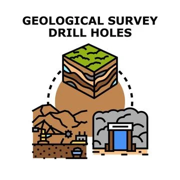 Geological survey operations mapping underground layers and mining Stock Illustration