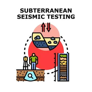 Geologist conducting subterranean seismic testing and ground core analysis Stock Illustration