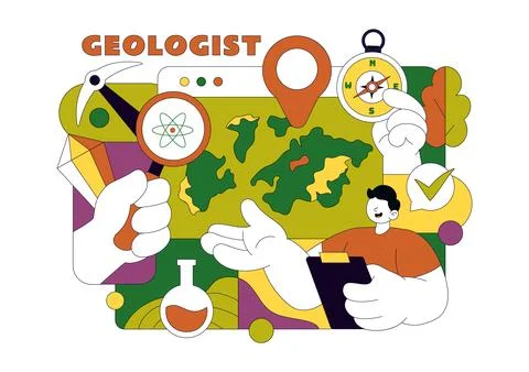 Geologist Illustration Featuring Soil Analysis and Earth Surface Features F.. Stock Illustration