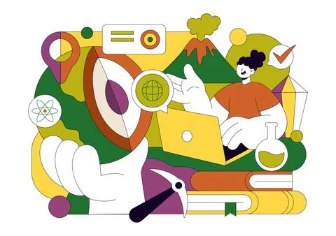 Geologist Illustration Featuring Soil Analysis and Earth Surface Features F.. 스톡 일러스트