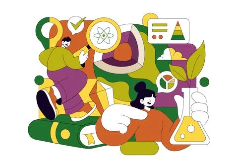 Geologist Illustration Featuring Soil Analysis and Earth Surface Features F.. 스톡 일러스트