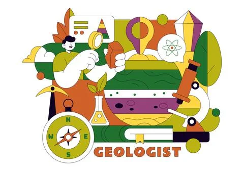 Geologist Illustration Featuring Soil Analysis and Earth Surface Features F.. Stock Illustration