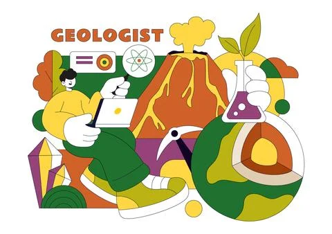 Geologist Illustration Featuring Soil Analysis and Earth Surface Features F.. Stock Illustration