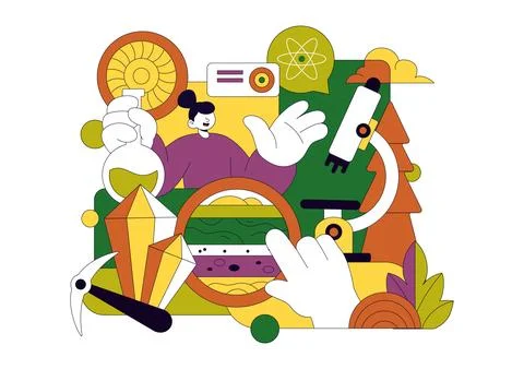 Geologist Illustration Featuring Soil Analysis and Earth Surface Features F.. 스톡 일러스트