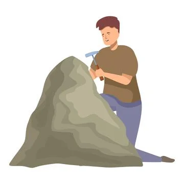 Geologist kneeling and using pickaxe on rock for examination Stock Illustration