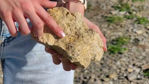 Geologist pointing at mineral stone sample. Stock Footage 346529449