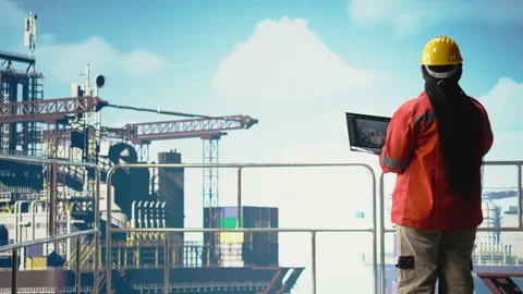 Geologist working for gas company using laptop software Stock Footage 319975842