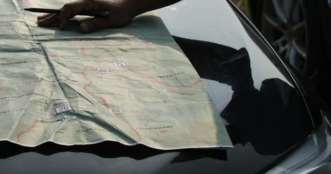 Geologist's Hand Marking On The Map Stock Photos