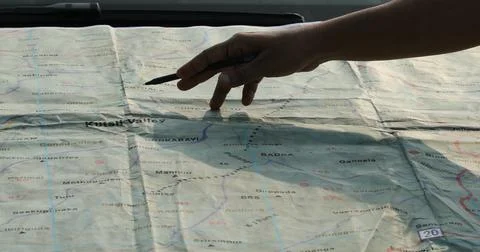 Geologist's Hand Marking On The Map Stock Photos