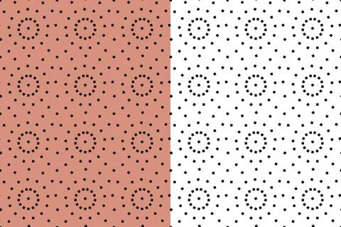 Geomentric seamless pattern, circular ornament, black square decorative shapes Stock Illustration