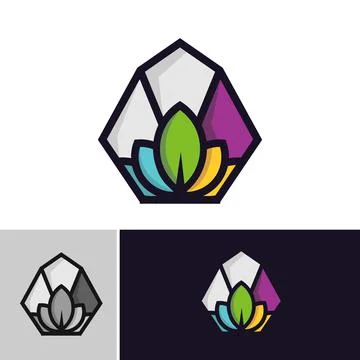 Geometric 3 leaf logo vector with nature simple hexagonal eco friendly elemen Stock Illustration