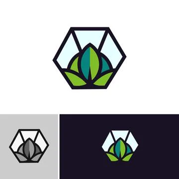 Geometric 3 leaf logo vector with nature simple hexagonal eco friendly elemen Stock Illustration