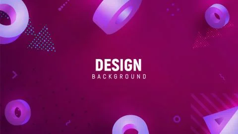 Geometric 3D and flat elements on violet background. Illustrazione stock