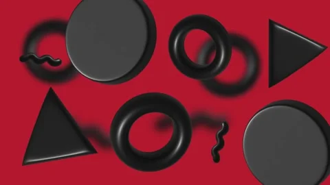 Geometric 3D black composition with rings circles and triangle shapes Video stock 320781638