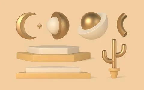 Geometric 3d decor elements vector templates set. Stock Illustration