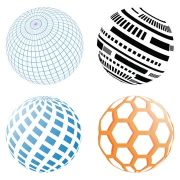 Geometric 3D Globe Collection Abstract Digital Grid and Patterned Sphere Design Stock Illustration