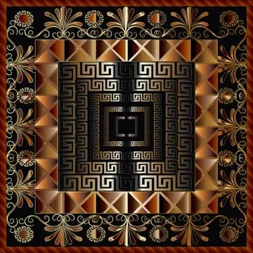 Geometric 3d greek panel pattern. Vector ornate abstract background. Floral v Illustrazione stock