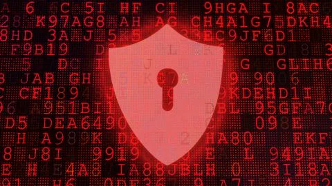 A geometric 3d illustration of a computer display put aslant with red coded l Illustrazione stock