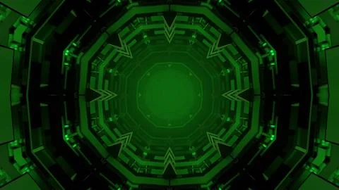 Geometric 3d illustration of perspective green ornamental sphere shapes Stock Illustration