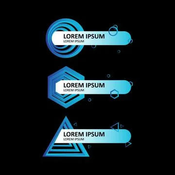 Geometric 3D lower thirds. Set of three TV broadcast tags. Vector banners and Stock Illustration