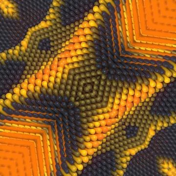 A geometric 3D pattern in orange and dark gray tones. A symmetrical abstraction Stock Illustration
