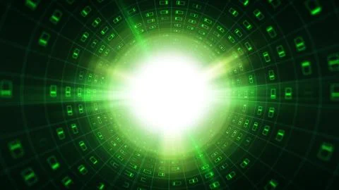 A geometric 3d rendering of a green binary pipe covered with a sparkling netw 库存插图