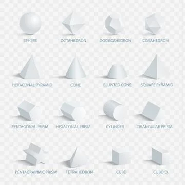 Geometric 3D Shapes with Names Vector Illustration Ilustração Stock
