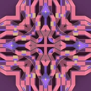 Geometric 3D Symmetrical Ornament Techno Cross in Pink and Purple Stock Illustration