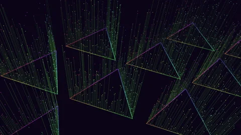 Geometric 3d triangles in grid pattern with green and blue shades Stock Footage 317103670