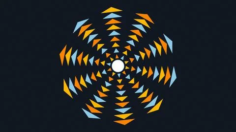 Geometric abstract arrows pattern radiating from center on dark background Stock Illustration