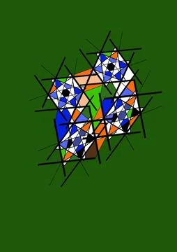 Geometric Abstract Art Composition on Dark Green Background Stock Illustration