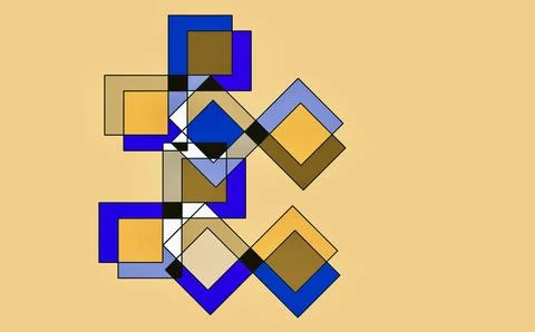 Geometric abstract art with interlocking blue and yellow gold squares Stock Illustration