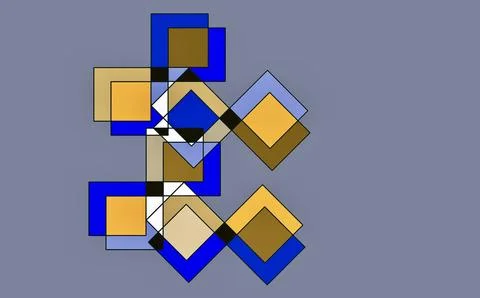 Geometric abstract art with interlocking blue and yellow gold squares Stock Illustration