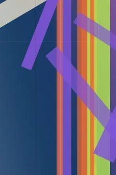 Geometric abstract artwork featuring diagonal purple stripes over layered b.. Stock Illustration