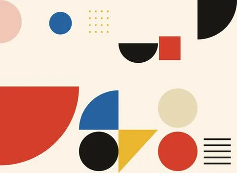 Geometric abstract background with circles squares triangles in cream blue .. Stock Illustration