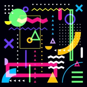 Geometric abstract background. Colorful vector trendy design elements on blac Stock Illustration