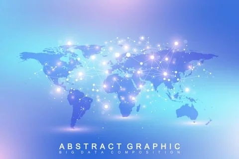 Geometric abstract background with connected line and dots. Network and Stock Illustration