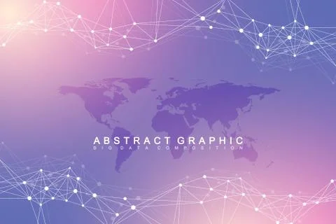 Geometric abstract background with connected line and dots. Network and Stock Illustration