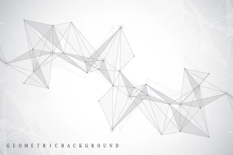 Geometric abstract background with connected line and dots. Network and Stockillustratie