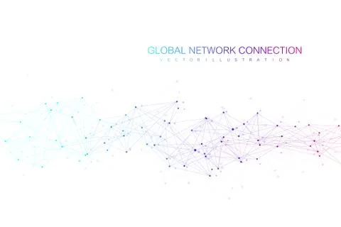 Geometric abstract background with connected line and dots. Network and Stock Illustration