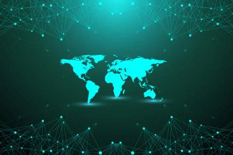 Geometric abstract background with connected line and dots. Network and イラスト素材