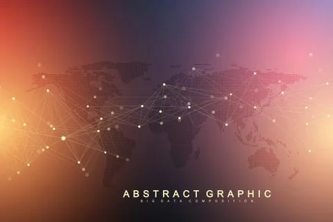 Geometric abstract background with connected line and dots. Network and イラスト素材