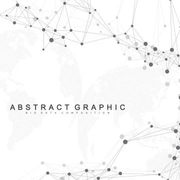 Geometric abstract background with connected line and dots. Network and Stockillustratie