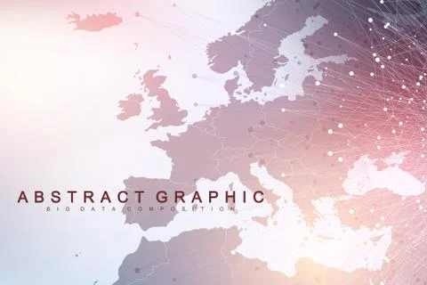 Geometric abstract background with connected line and dots. Network and Stockillustratie